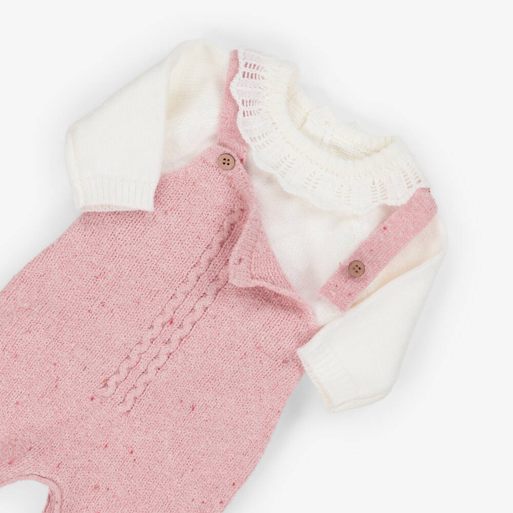 Mayoral Newborn-Baby Girls Pink Cotton Knit Dungaree Set | Childrensalon Outlet