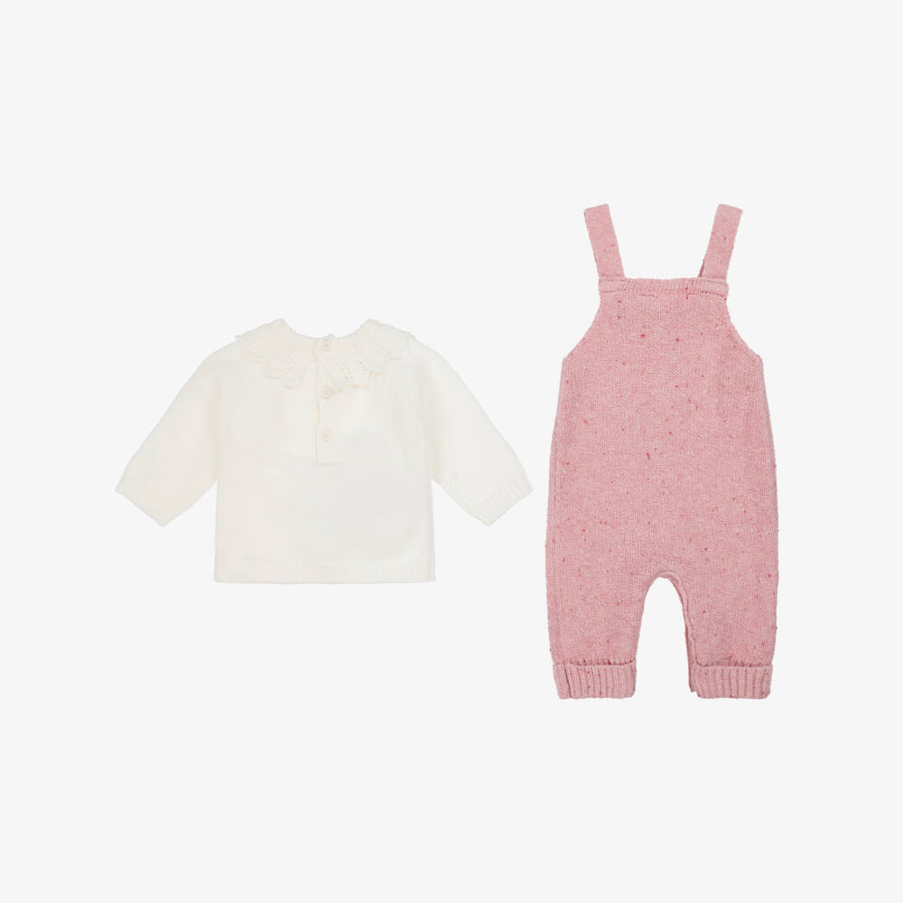 Mayoral Newborn-Baby Girls Pink Cotton Knit Dungaree Set | Childrensalon Outlet