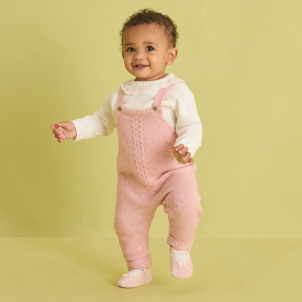 Mayoral Newborn-Baby Girls Pink Cotton Knit Dungaree Set | Childrensalon Outlet