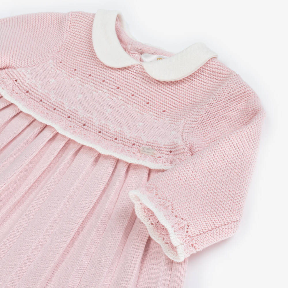 Mayoral Newborn-Baby Girls Pink Cotton Knit Pleated Dress | Childrensalon Outlet