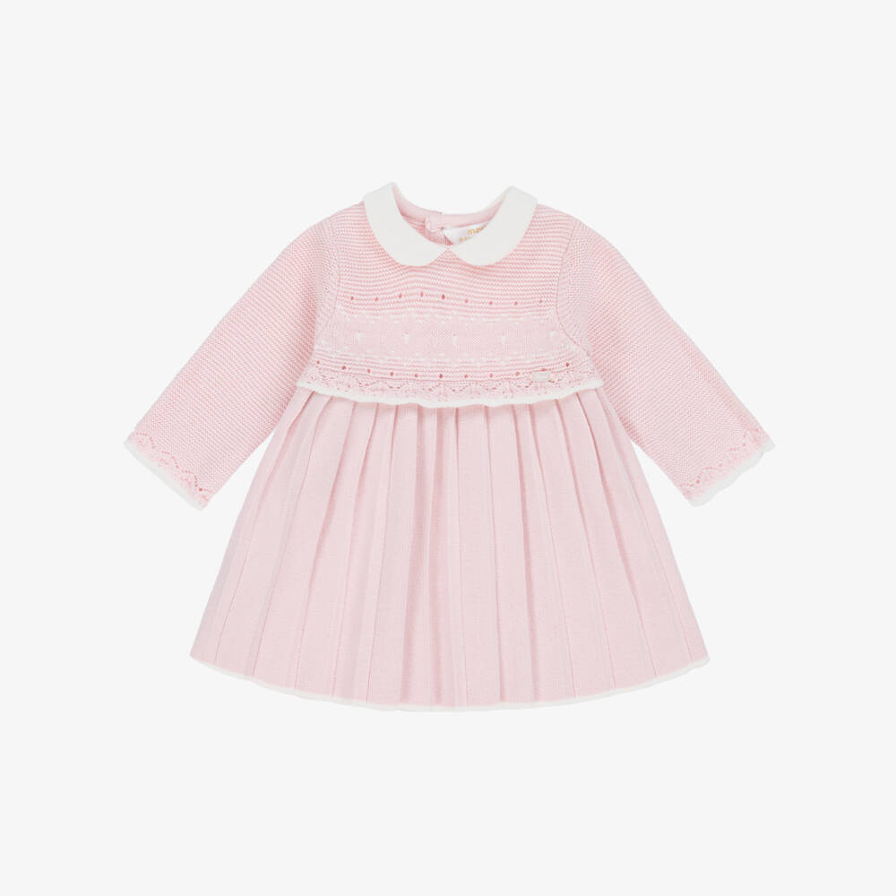 Mayoral Newborn-Baby Girls Pink Cotton Knit Pleated Dress | Childrensalon Outlet