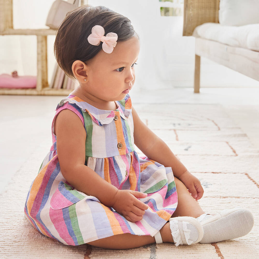 Mayoral Baby Girls Pink Cotton Linen Check Dress Childrensalon Outlet