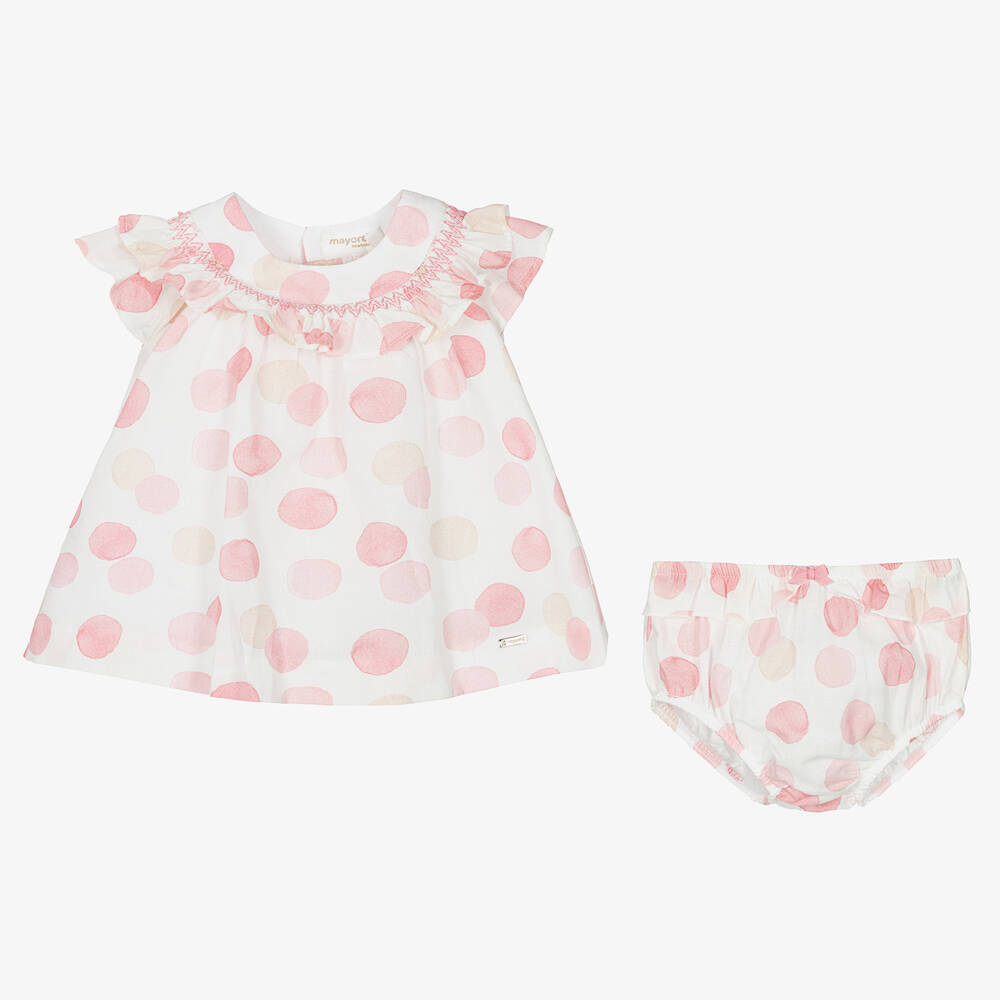 Mayoral-Baby Girls Pink Cotton Spotted Dress | Childrensalon Outlet