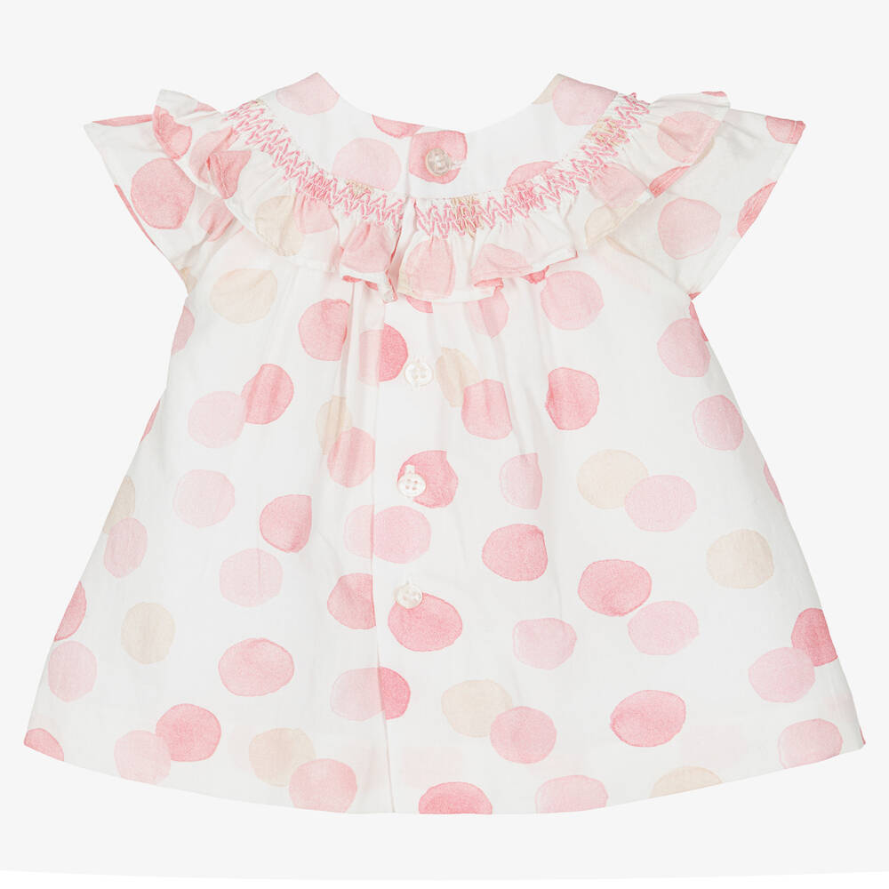 Mayoral-Baby Girls Pink Cotton Spotted Dress | Childrensalon Outlet