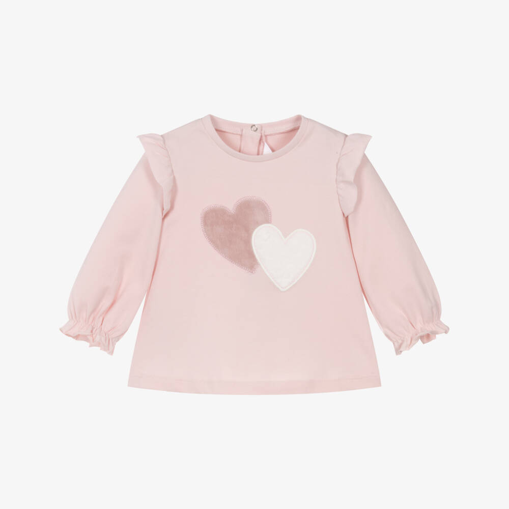 Mayoral Newborn-Baby Girls Pink Cotton Top with Ruffle Trim | Childrensalon Outlet