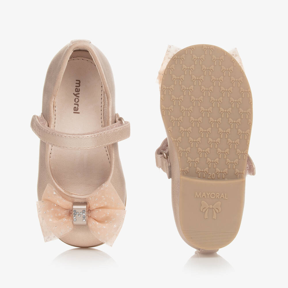 Mayoral-Baby Girls Pink Faux Leather Bow Pumps | Childrensalon Outlet