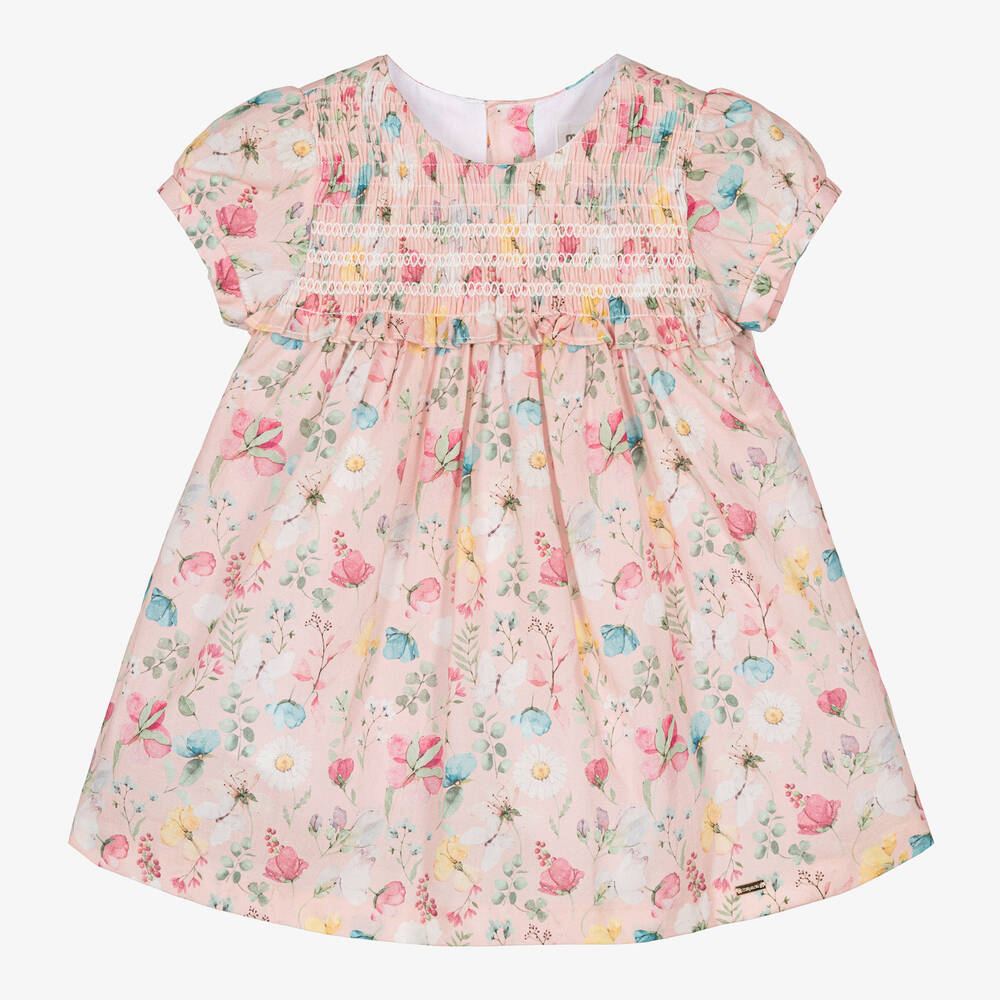 Mayoral-Baby Girls Pink Floral Cotton Dress | Childrensalon Outlet