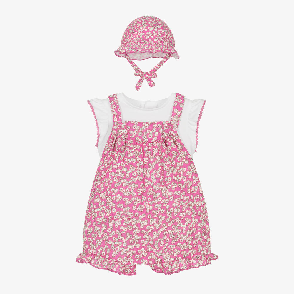 Mayoral-Baby Girls Pink Floral Cotton Shortie Set | Childrensalon Outlet