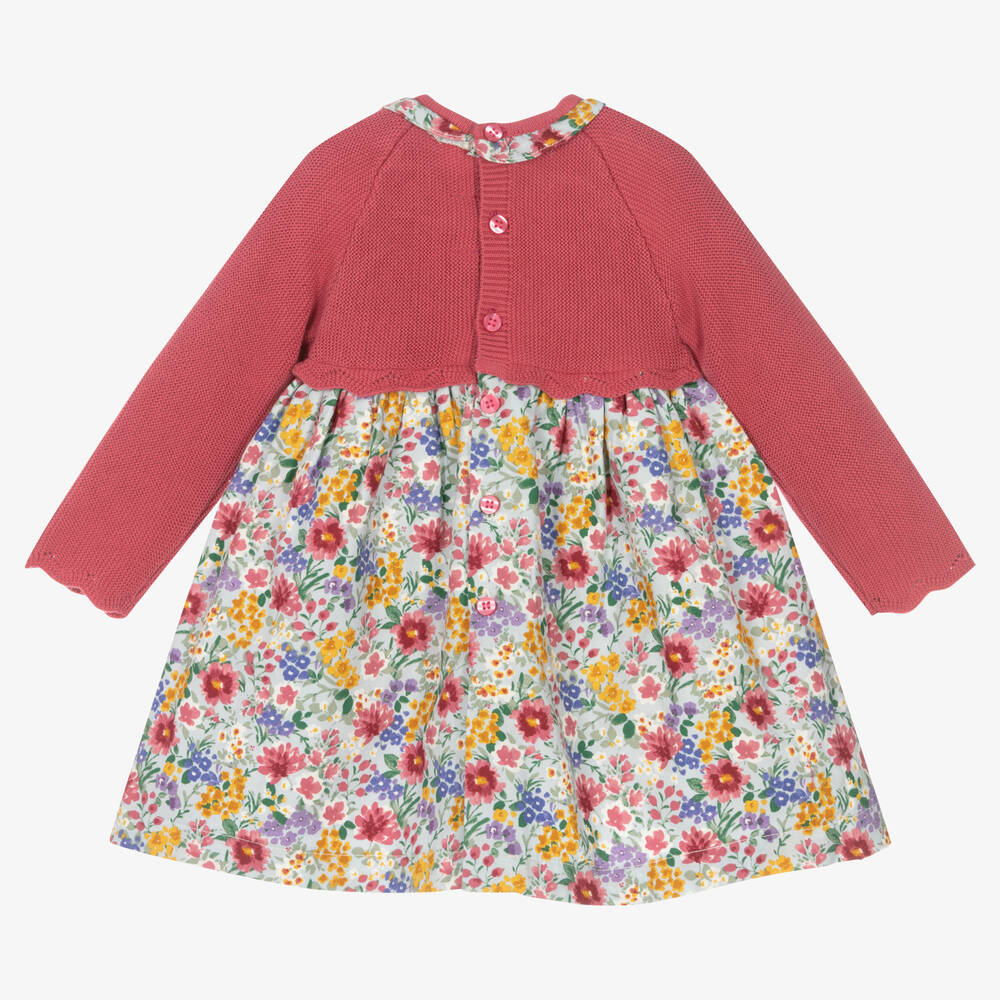 مايورال Newborn-فستان قطن لون زهري وأزرق بطبعة ورود للمولودات | Childrensalon Outlet