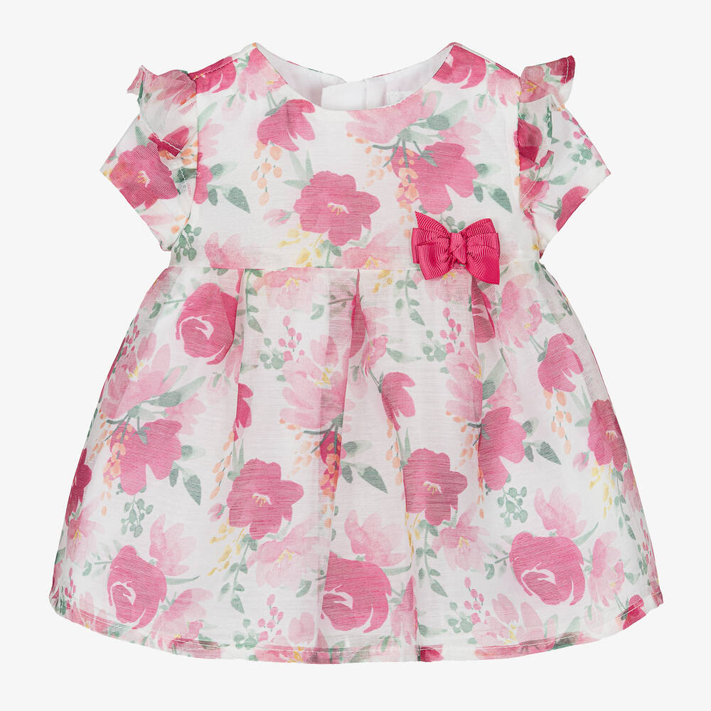 Mayoral - Robe rose en organza à fleurs fille | Childrensalon