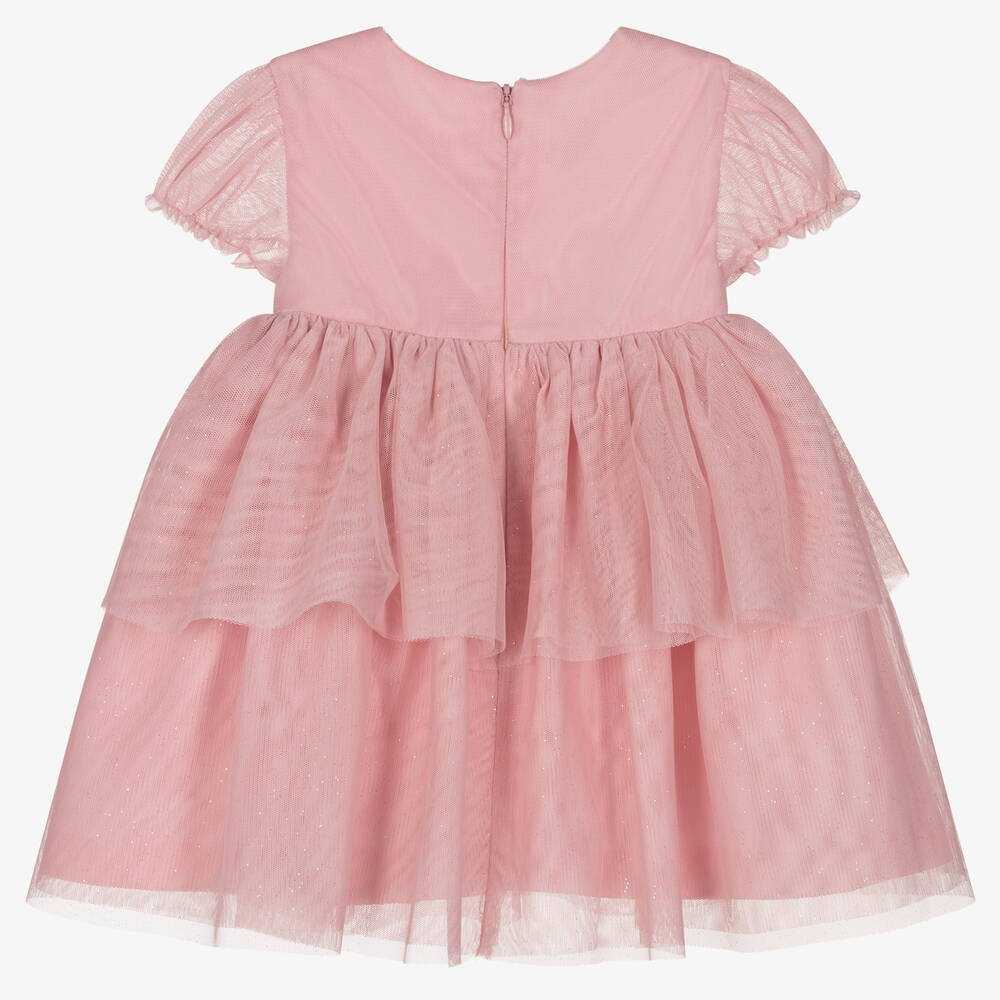 مايورال-فستان أطفال بناتي مزيج قطن وتول غليتر لون زهري | Childrensalon Outlet