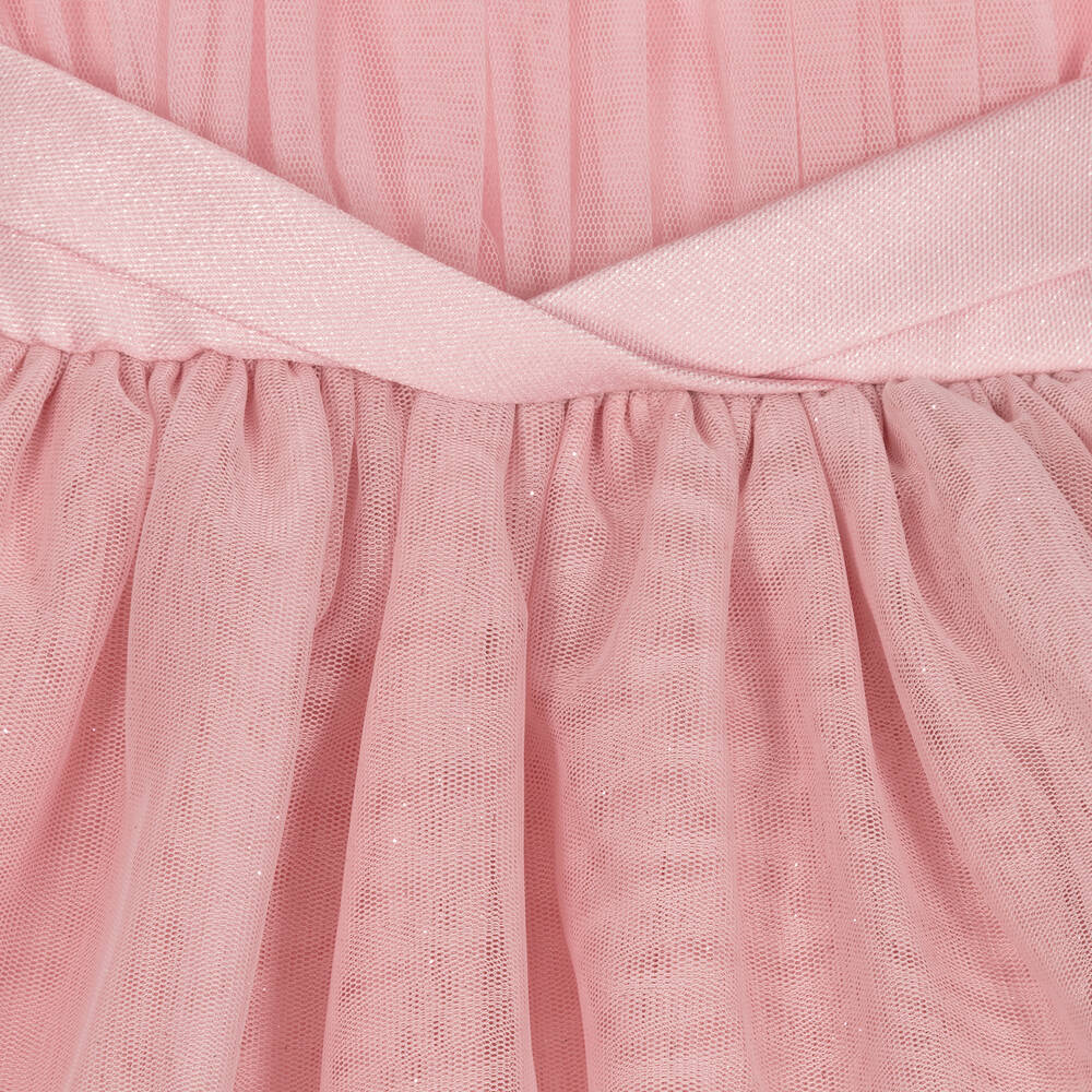 مايورال-فستان أطفال بناتي مزيج قطن وتول غليتر لون زهري | Childrensalon Outlet