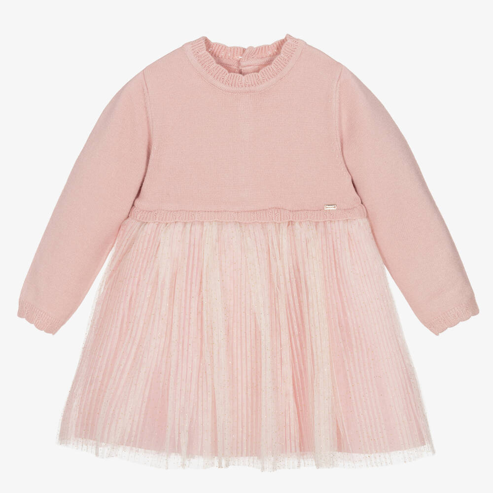 Mayoral-Baby Girls Pink & Gold Dot Tulle Dress | Childrensalon Outlet