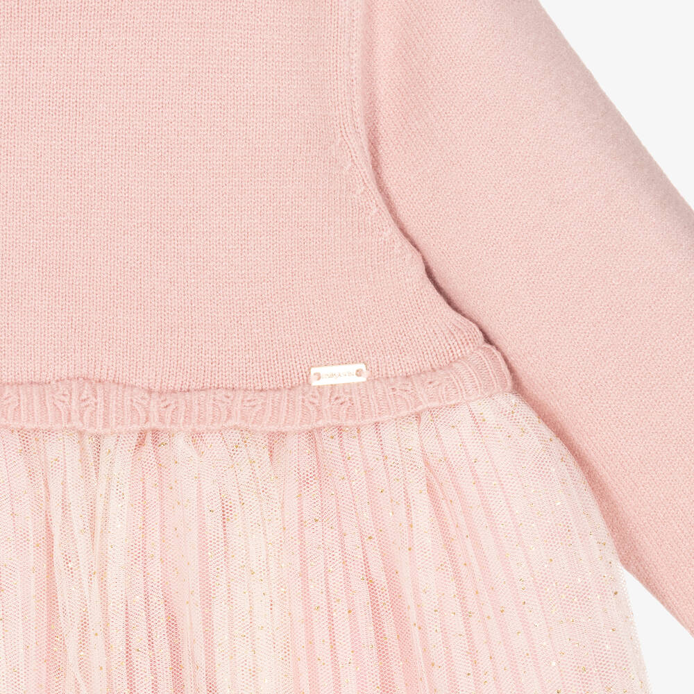Mayoral-Розовое платье из тюля в золотистый горох | Childrensalon Outlet