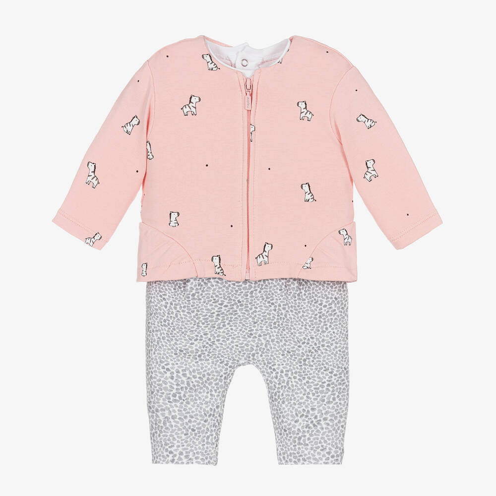 Mayoral-Baby Girls Pink & Grey Cotton Trouser Set | Childrensalon Outlet