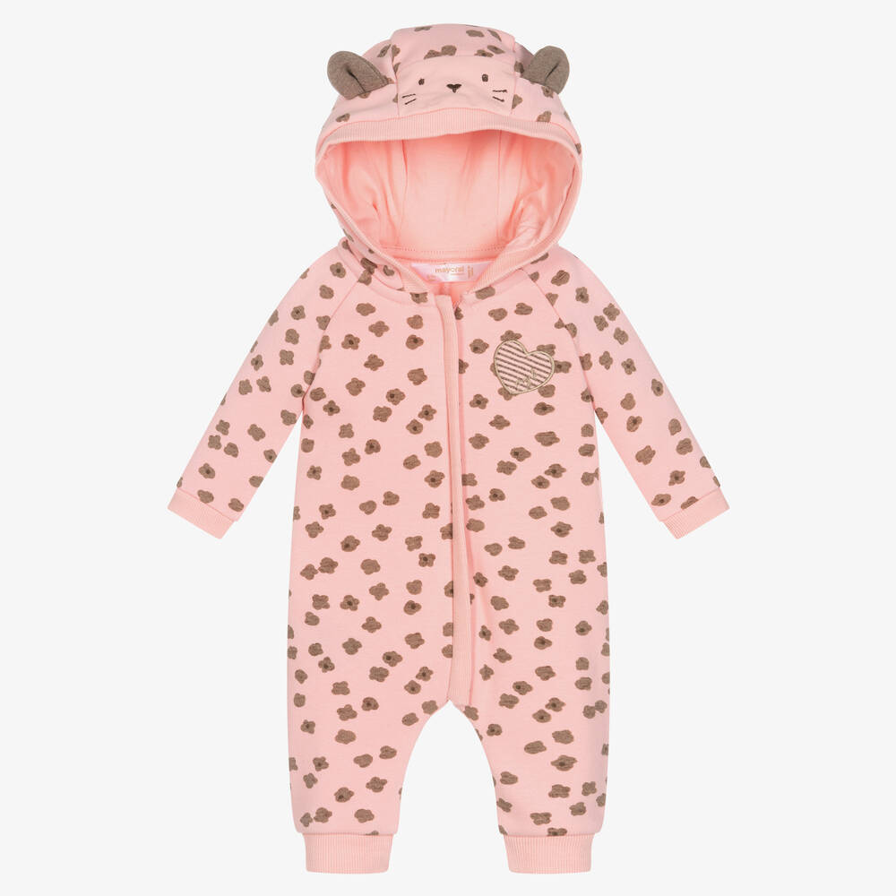 Mayoral Newborn - Baby Girls Pink Hooded Romper  | Childrensalon