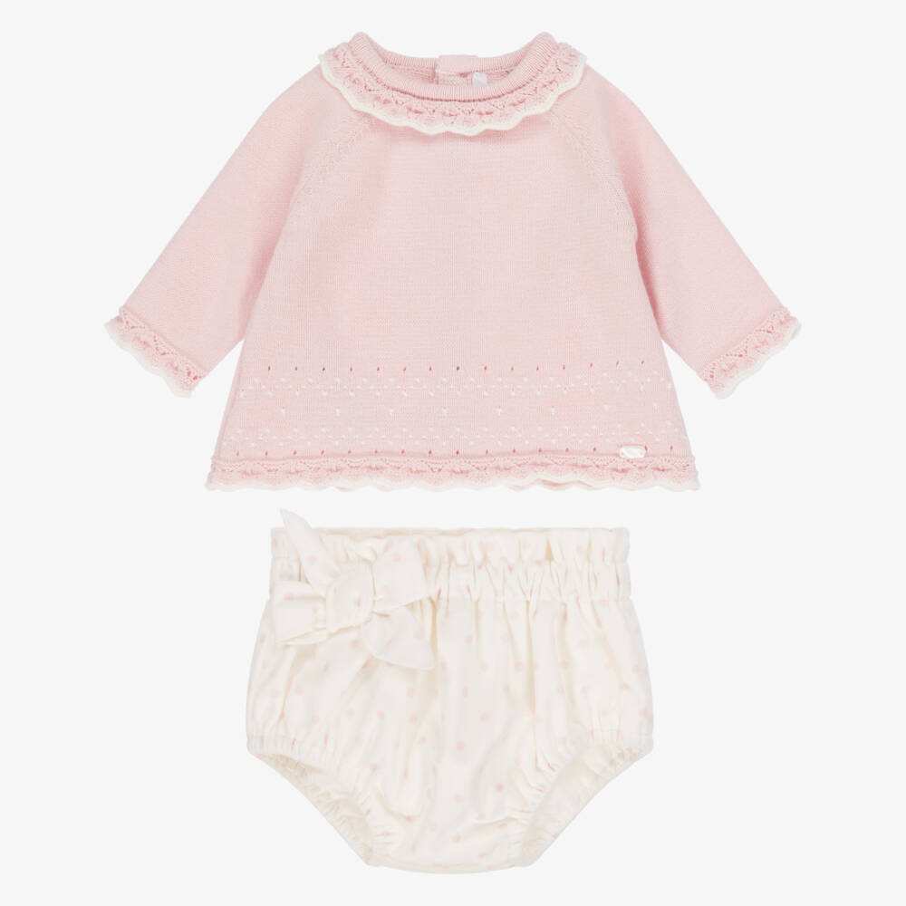 Mayoral Newborn-Baby Girls Pink & Ivory Polka Dot Shorts Set | Childrensalon Outlet