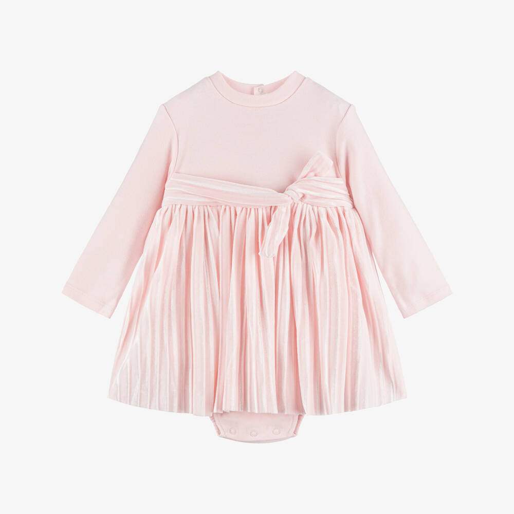 Mayoral Newborn-Baby Girls Pink Jersey & Velvet Pleated Dress | Childrensalon Outlet