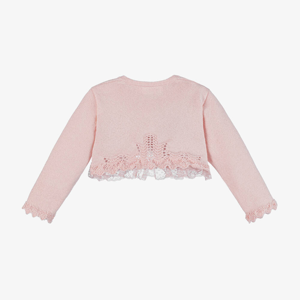 Mayoral-Baby Girls Pink Knit & Lace Cardigan | Childrensalon Outlet