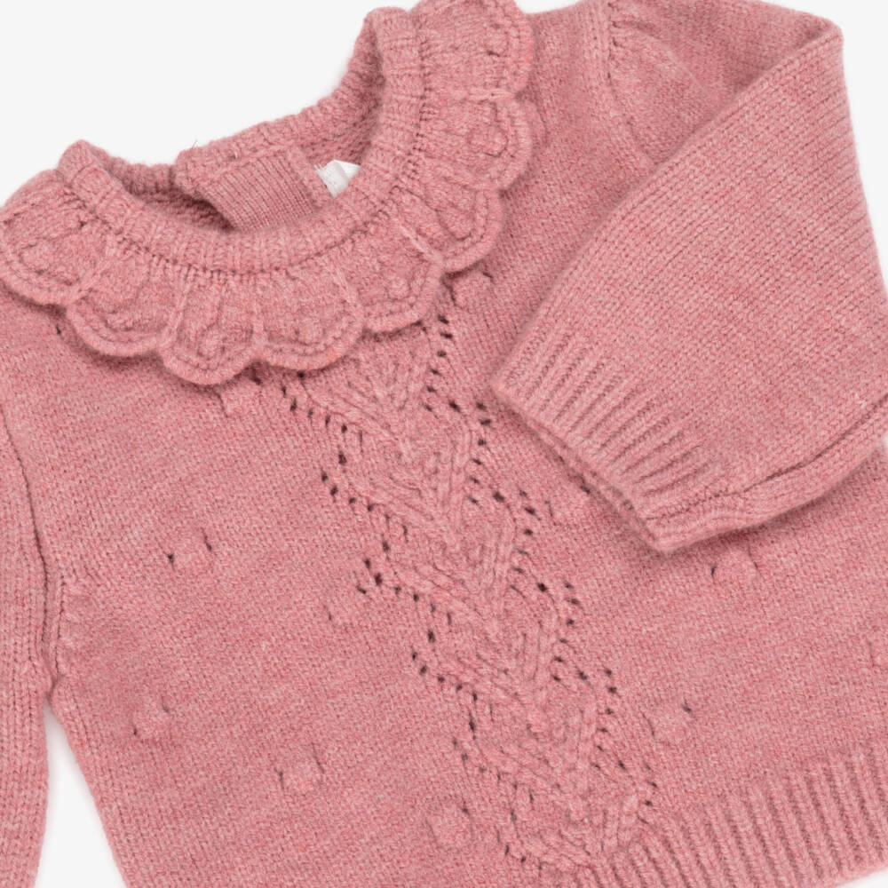 Mayoral Для новорожденных-Розовый вязаный свитер с волнистым краем для девочек | Childrensalon Outlet
