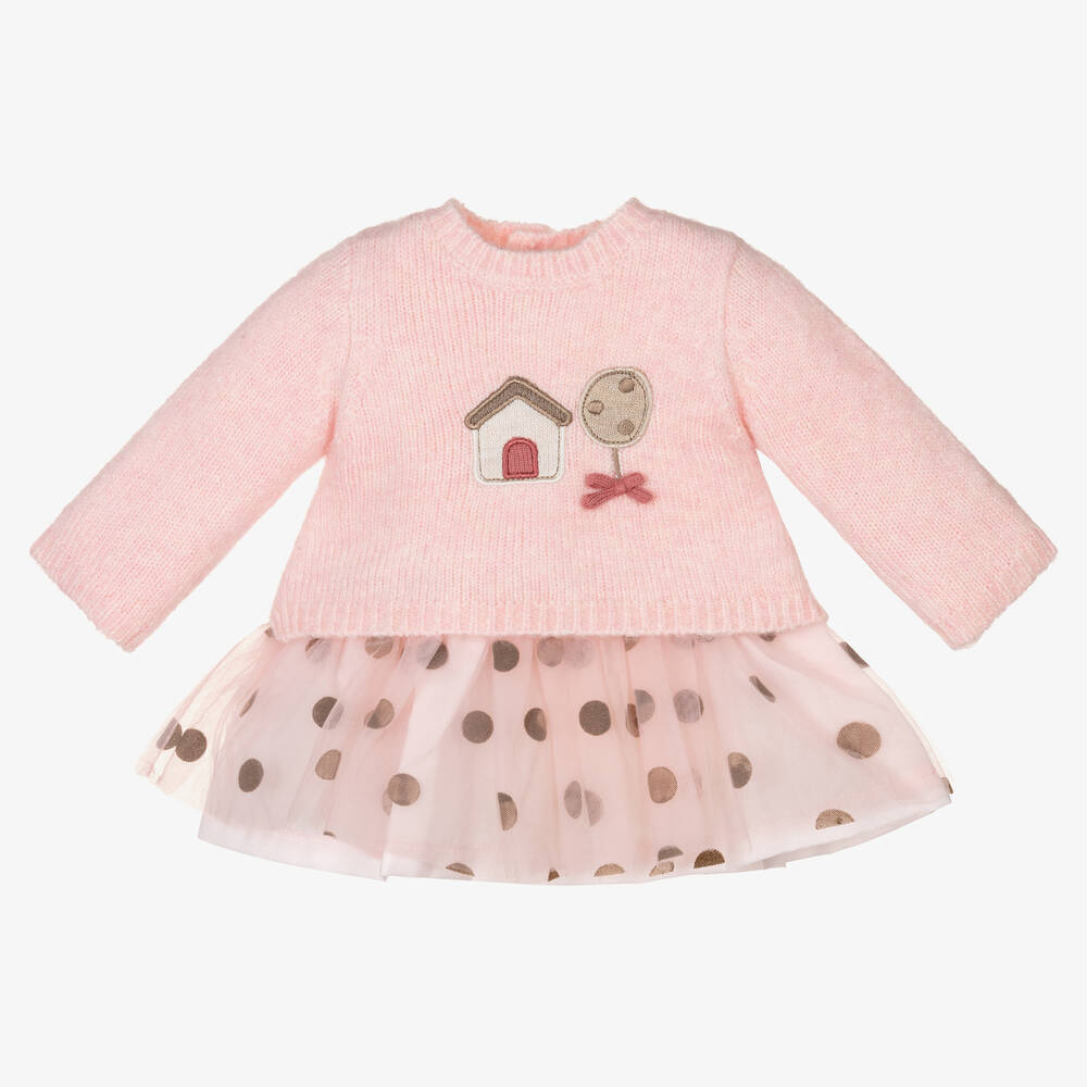Mayoral-Baby Girls Pink Knit & Tulle Dress | Childrensalon Outlet