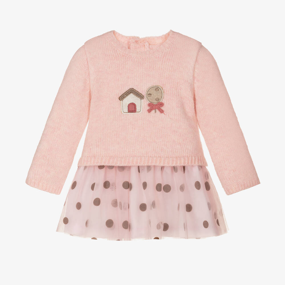 Mayoral - Розовое трикотажное платье с юбкой из тюля | Childrensalon