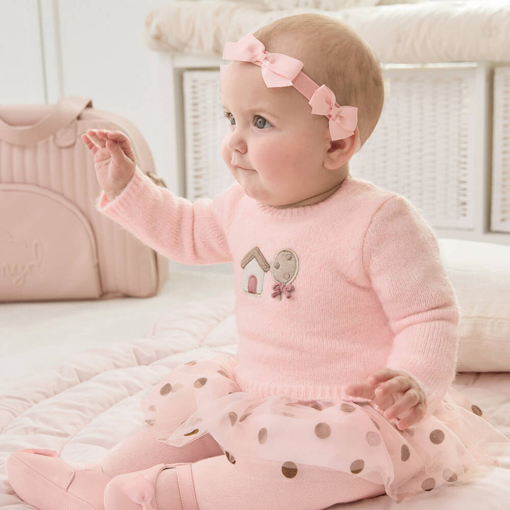 Mayoral-Baby Girls Pink Knit & Tulle Dress | Childrensalon Outlet