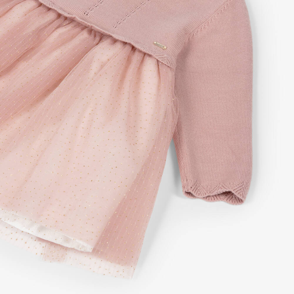 Mayoral-Baby Girls Pink Knit & Tulle Dress | Childrensalon Outlet