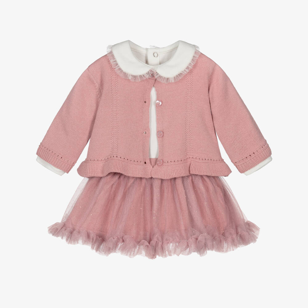 Mayoral Newborn-Baby Girls Pink Knit & Tulle Skirt Set | Childrensalon Outlet