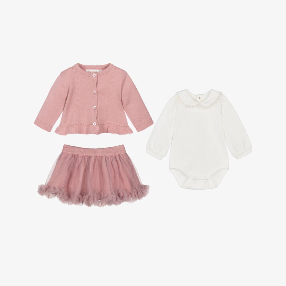 Mayoral Newborn-Baby Girls Pink Knit & Tulle Skirt Set | Childrensalon Outlet