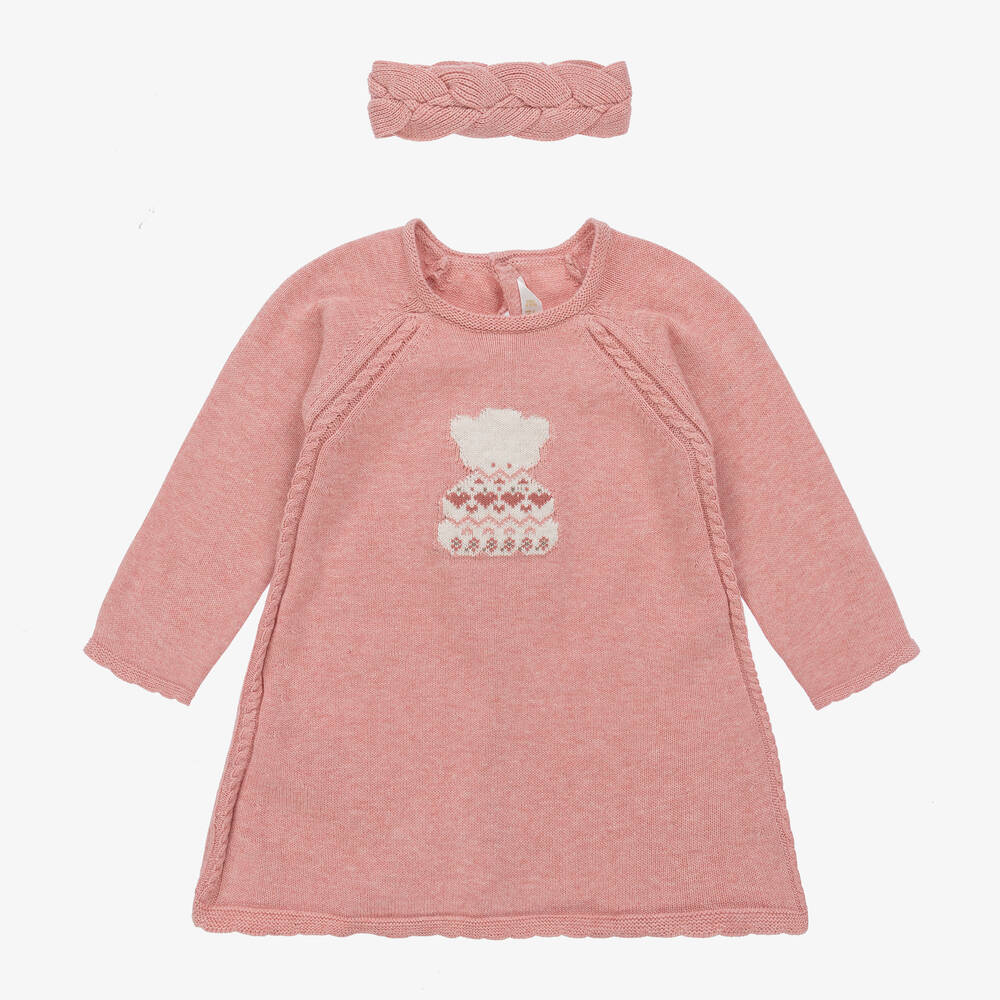 Mayoral-Розовое вязаное платье с медвежонком и повязка на голову | Childrensalon Outlet
