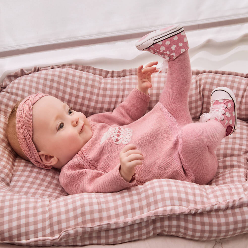 Mayoral-Baby Girls Pink Knitted Bear Dress Set | Childrensalon Outlet