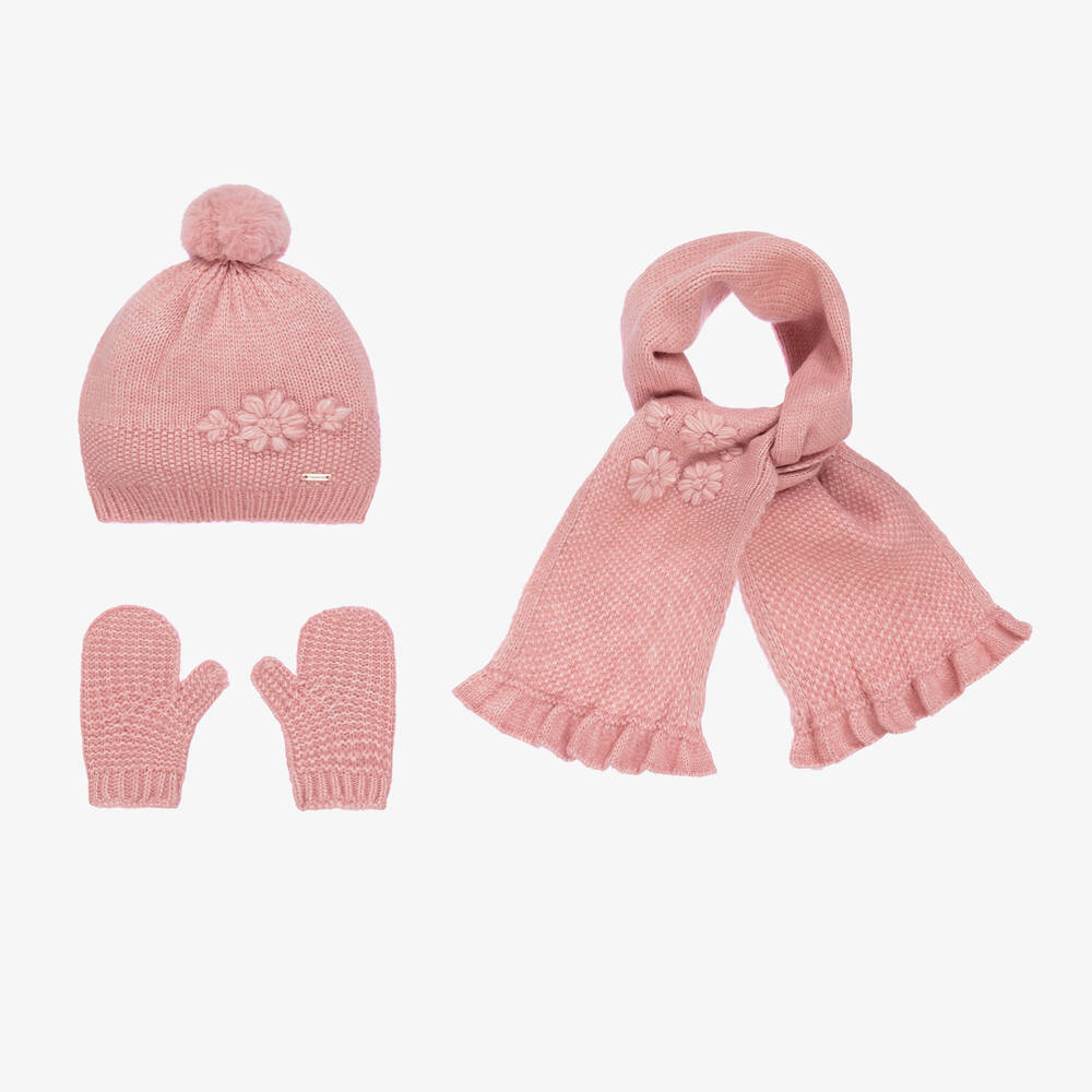 Mayoral - Baby Girls Pink Knitted Hat Set | Childrensalon