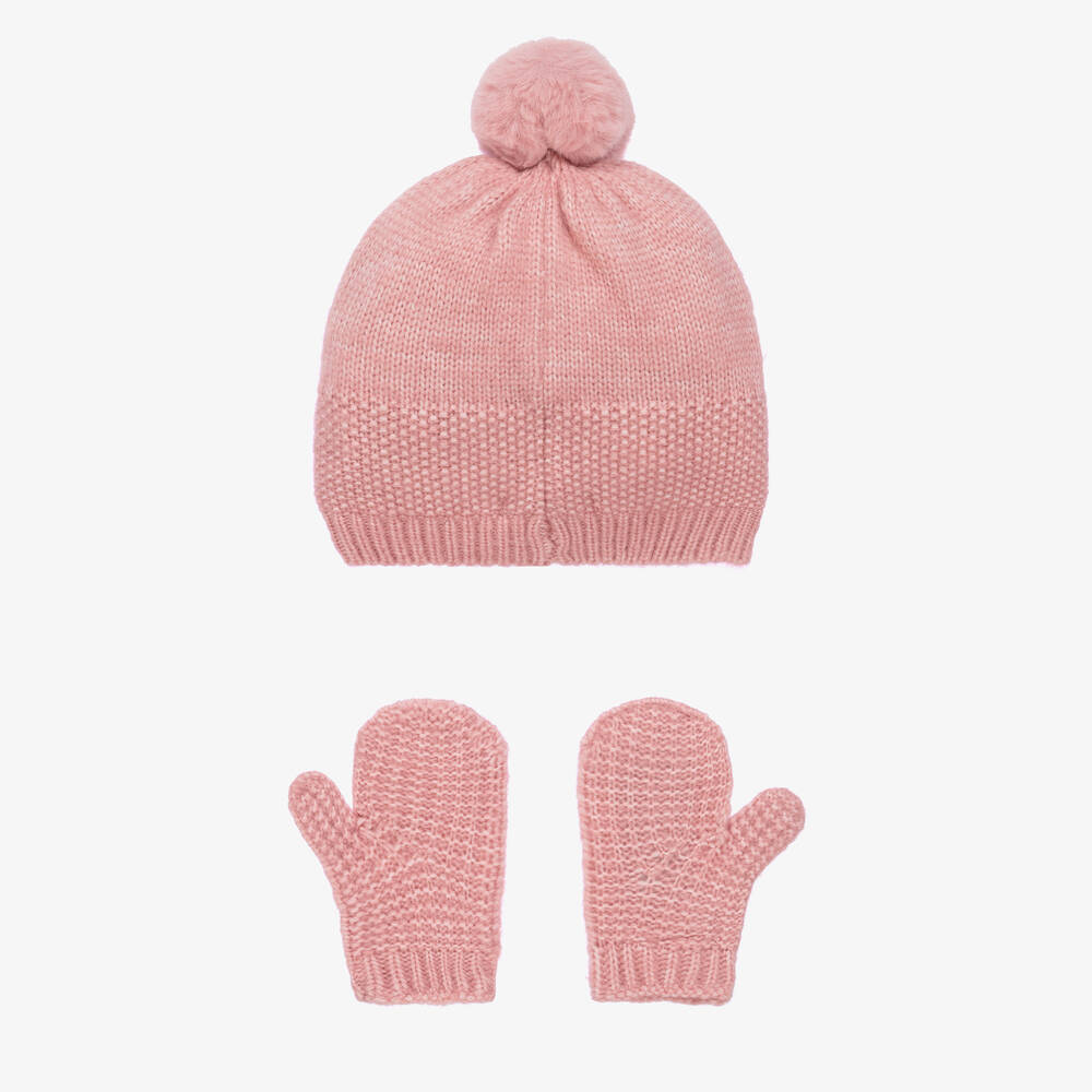 Mayoral-Baby Girls Pink Knitted Hat Set | Childrensalon Outlet