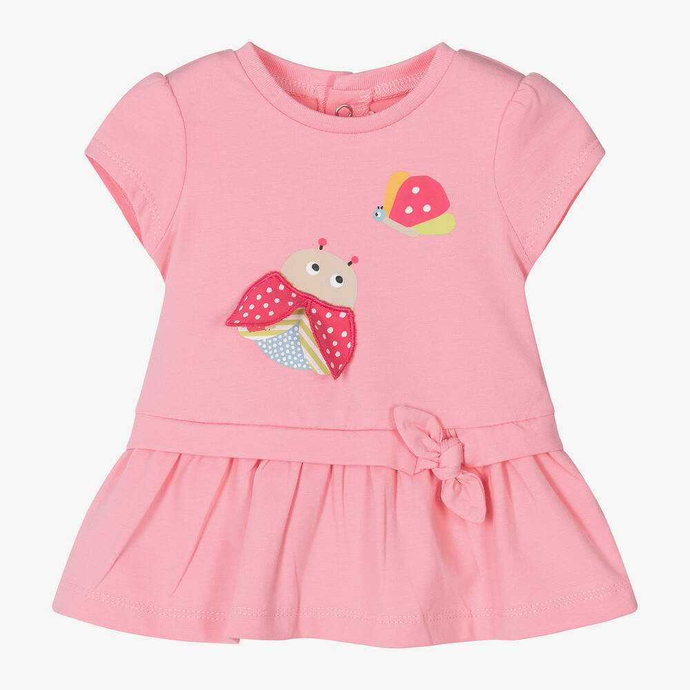 Mayoral-Baby Girls Pink Ladybird Cotton Dress | Childrensalon Outlet