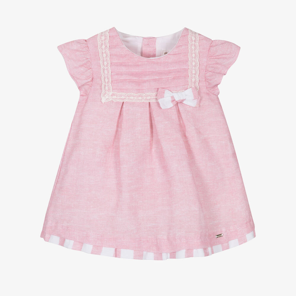 Mayoral - Robe rose en lin bébé fille  | Childrensalon