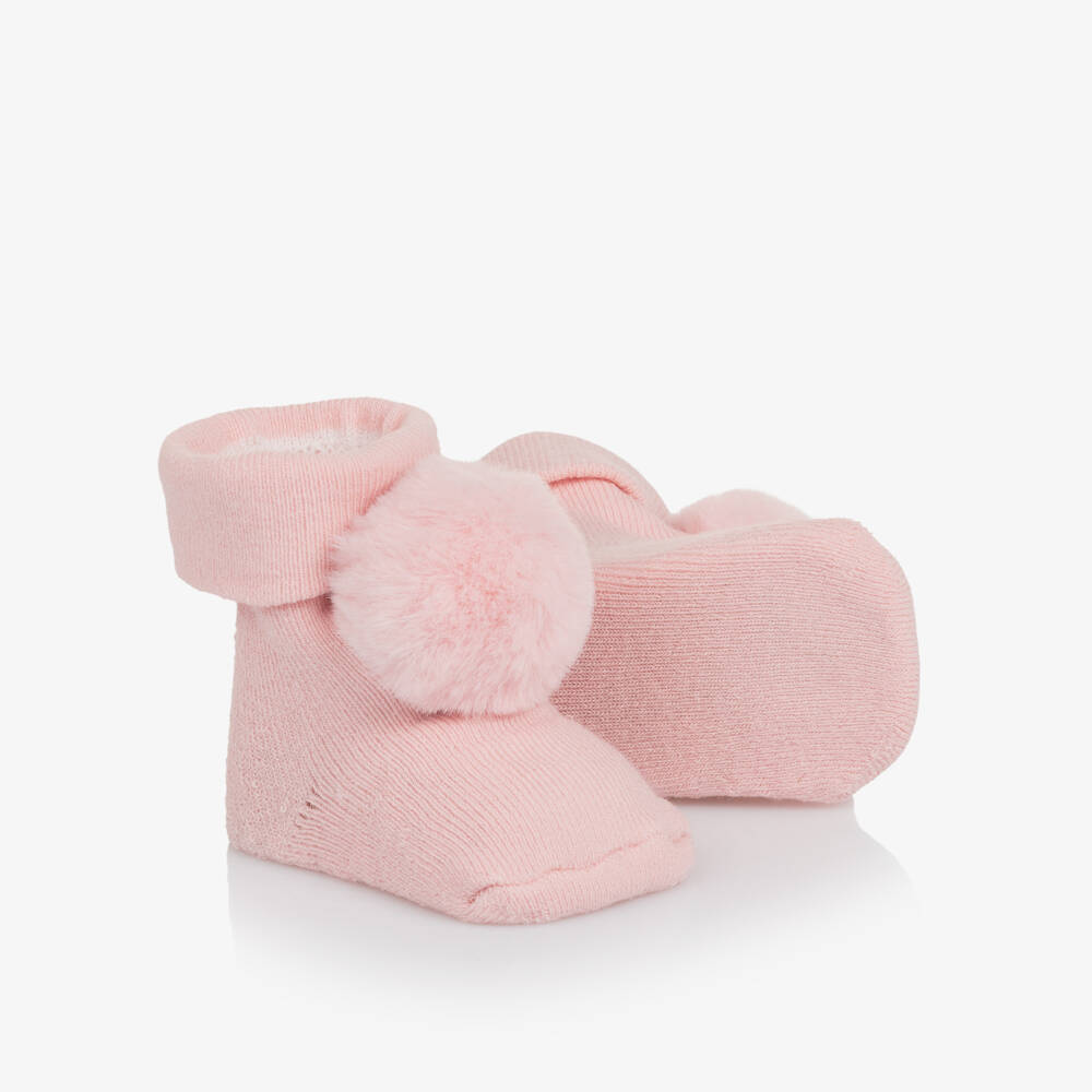 Mayoral Newborn-Baby Girls Pink Pom Pom Headband & Booties Set | Childrensalon Outlet
