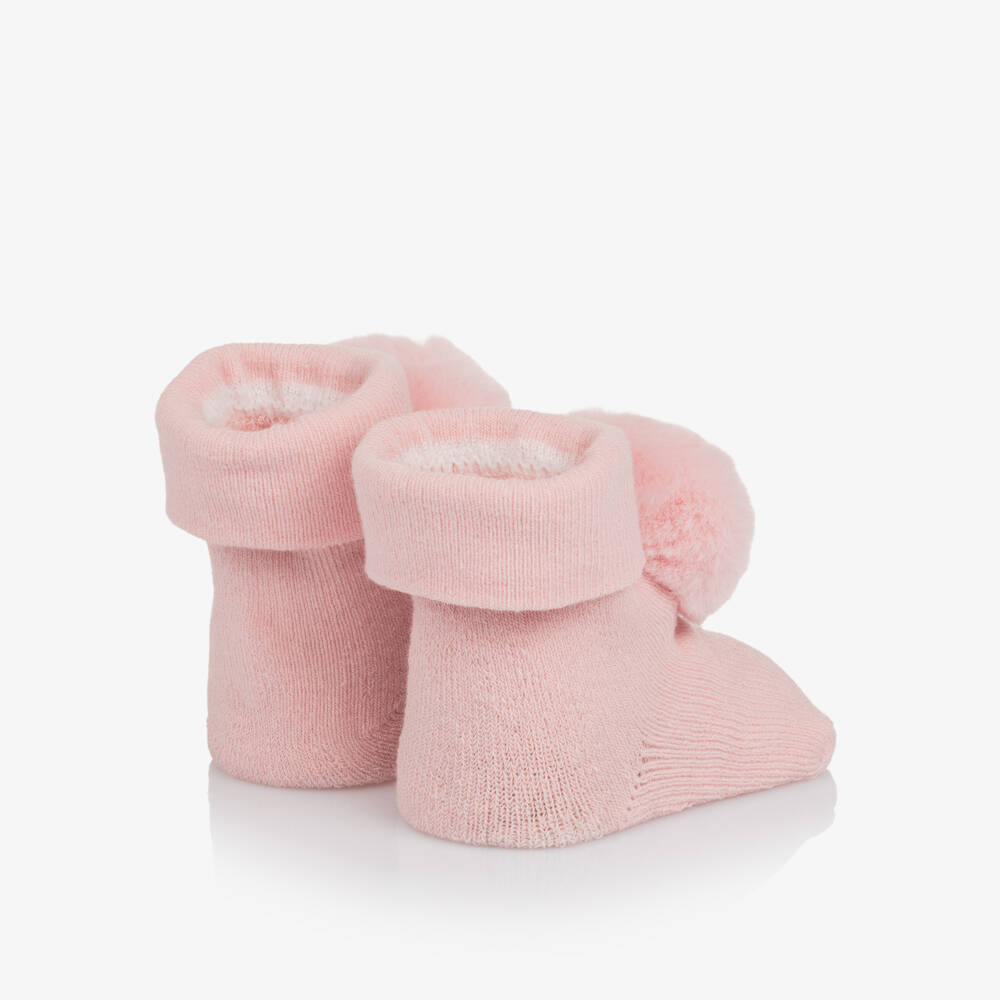 Mayoral Newborn-Baby Girls Pink Pom Pom Headband & Booties Set | Childrensalon Outlet