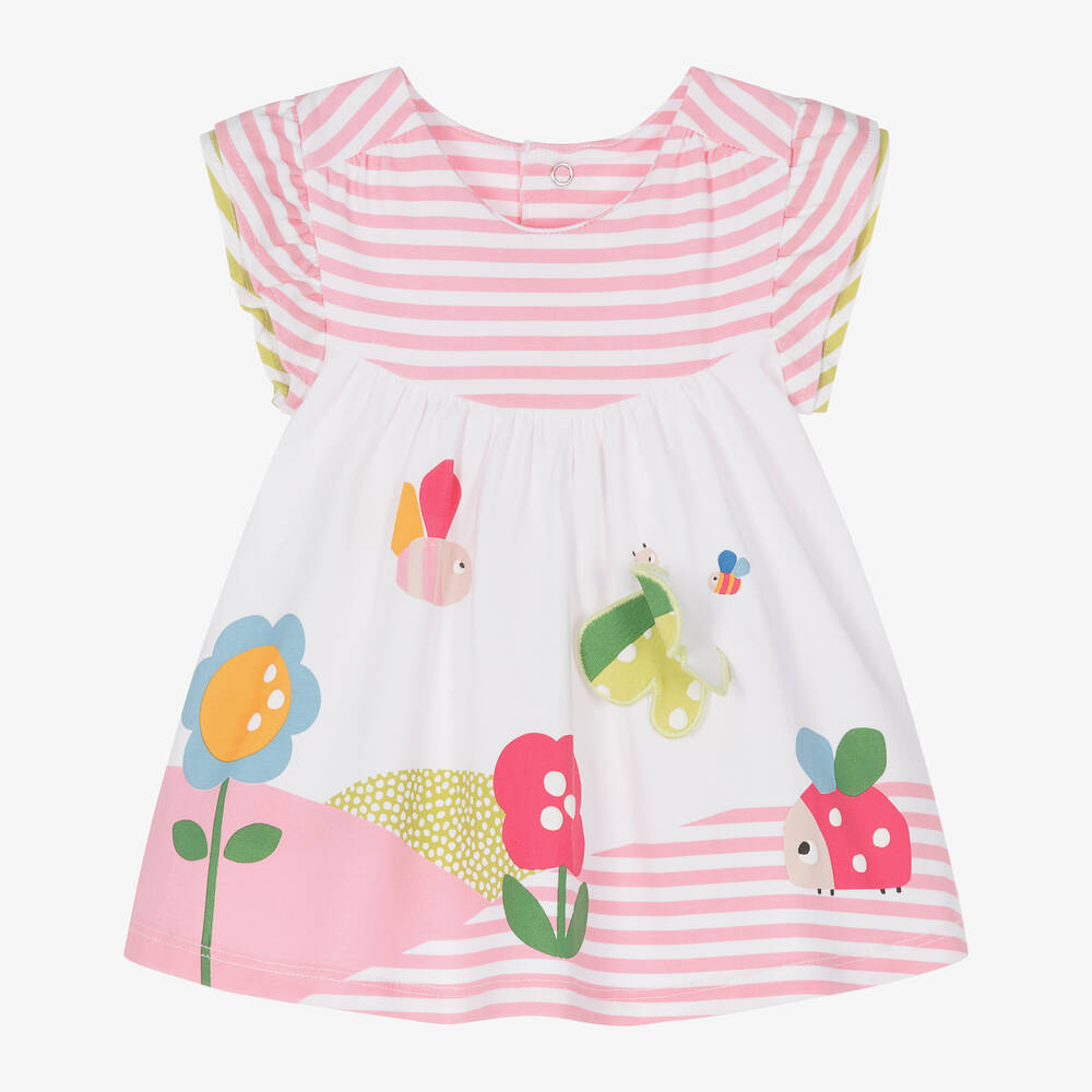 Mayoral-Baby Girls Pink Stripe Cotton Dress | Childrensalon Outlet