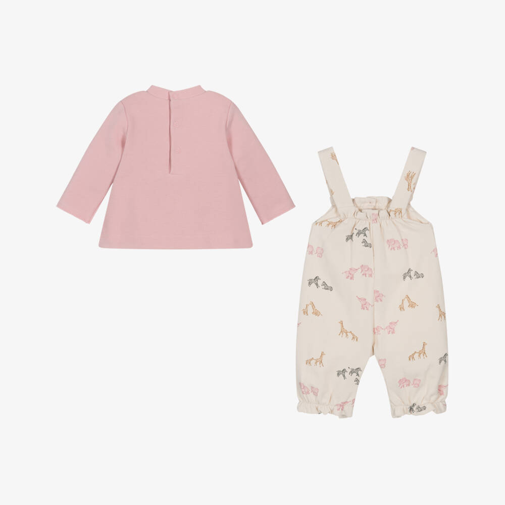 Mayoral Newborn-Baby Girls Pink Top & Beige Dungaree Set | Childrensalon Outlet