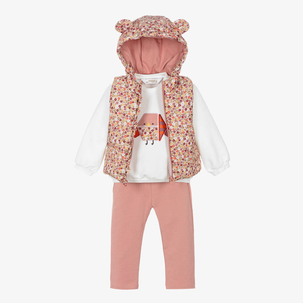 Mayoral Newborn-Baby Girls Pink Trouser Set with Puffer Gilet | Childrensalon Outlet