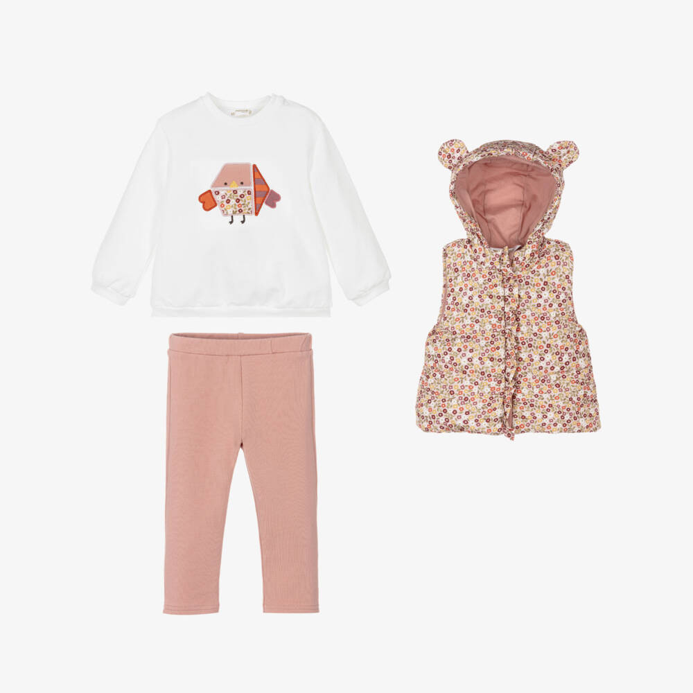 Mayoral Newborn-Baby Girls Pink Trouser Set with Puffer Gilet | Childrensalon Outlet