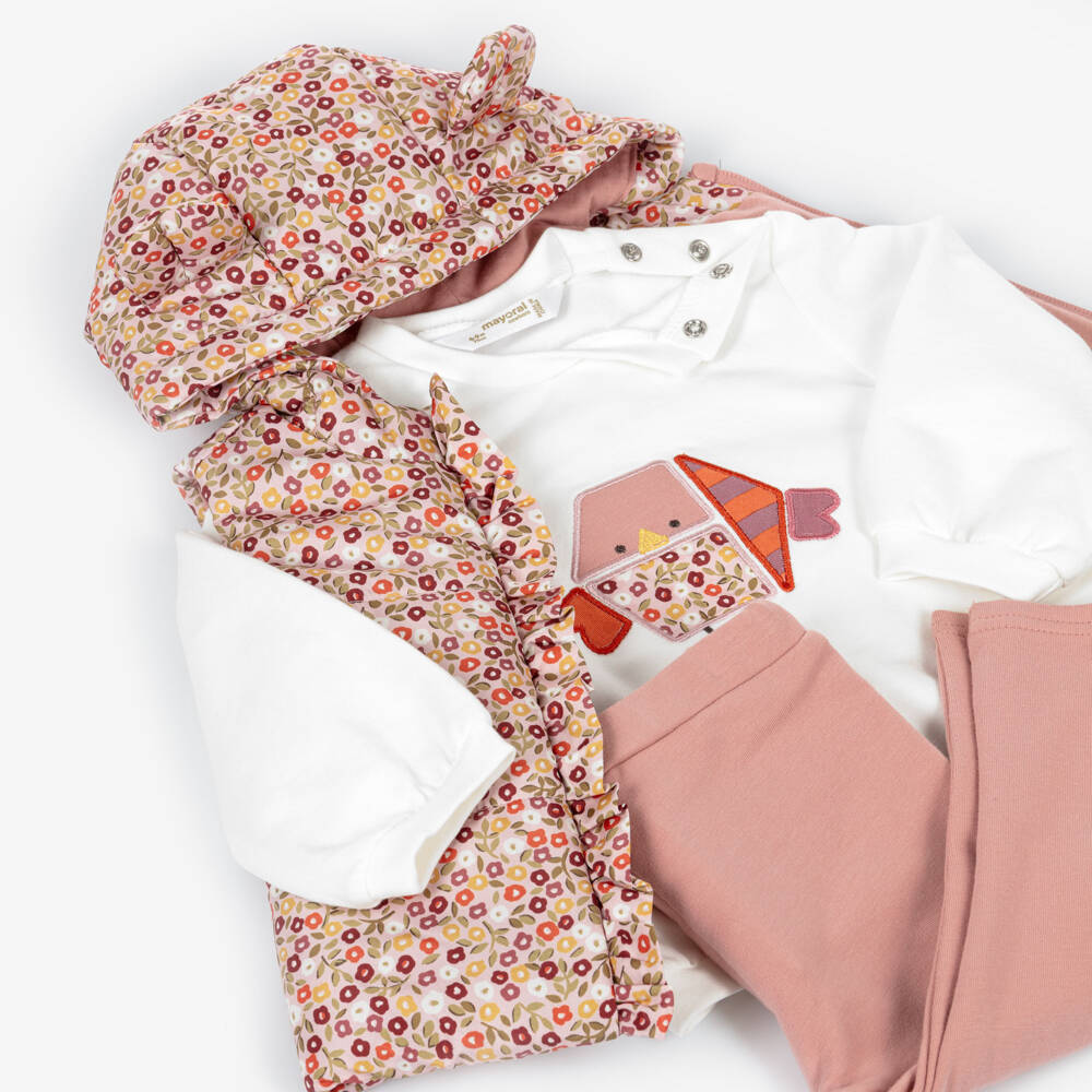 Mayoral Newborn-Baby Girls Pink Trouser Set with Puffer Gilet | Childrensalon Outlet