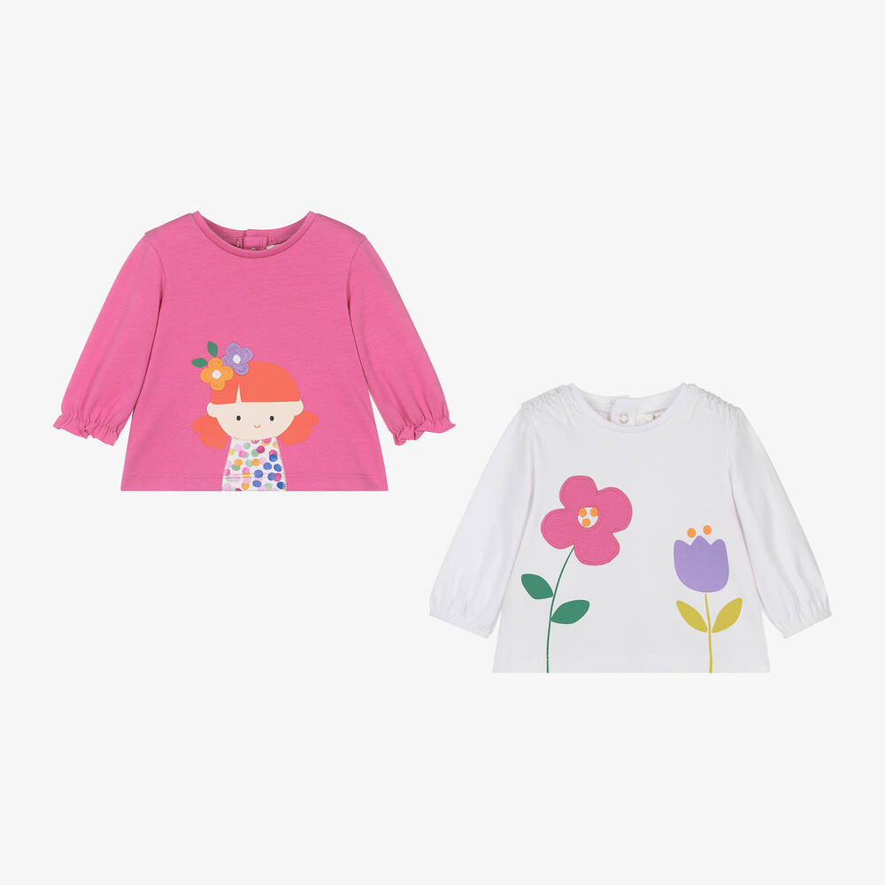 Mayoral Baby Girls Pink White Cotton Tops 2 Pack Childrensalon Outlet