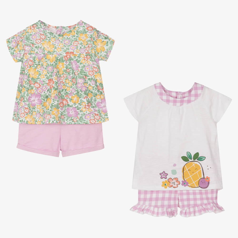 Baby Girls Purple Floral Shorts Set 2 Pack