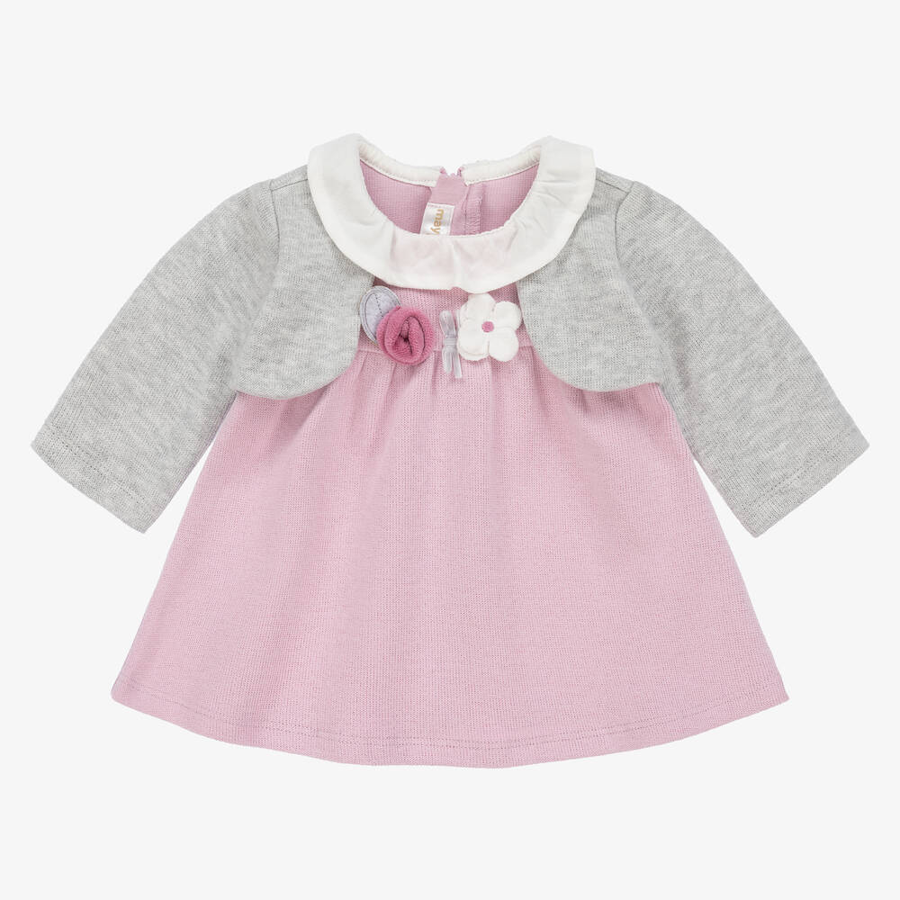 Mayoral - Baby Girls Purple & Grey Cotton Dress | Childrensalon