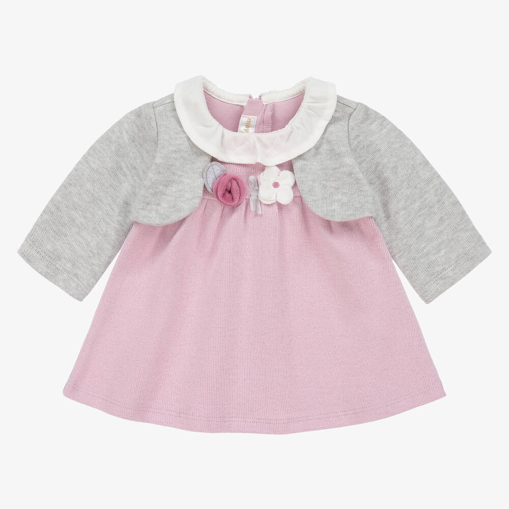 Mayoral-Baby Girls Purple & Grey Cotton Dress | Childrensalon Outlet