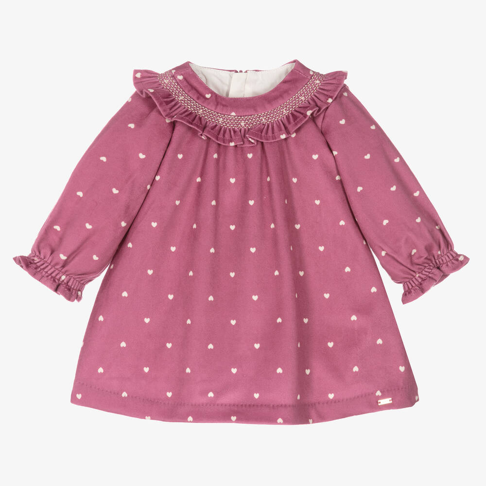 Mayoral - Violettes Samt-Babykleid mit Herzen | Childrensalon