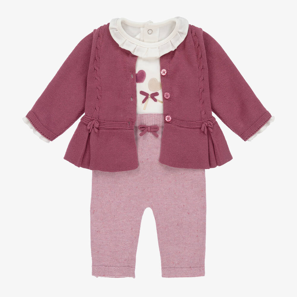 Mayoral - Baby Girls Purple Knitted Trouser Set | Childrensalon