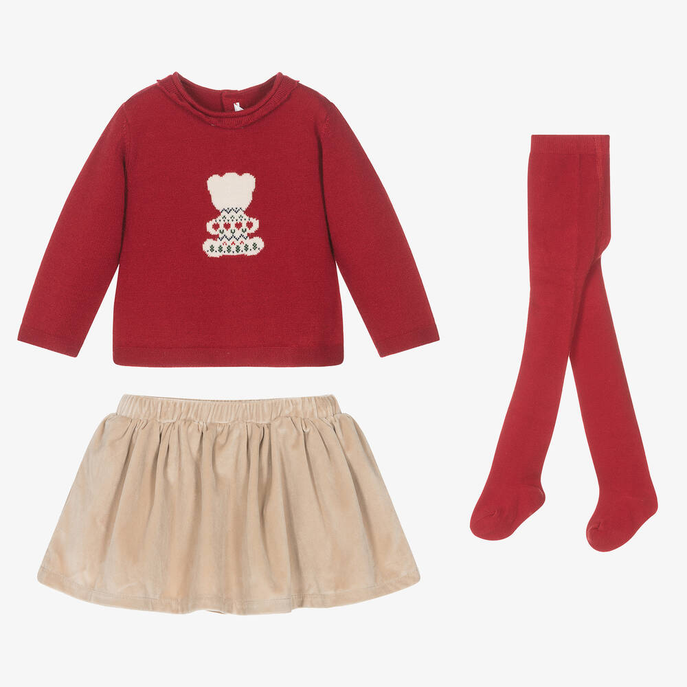 Mayoral-Красно-бежевый комплект с юбкой | Childrensalon Outlet